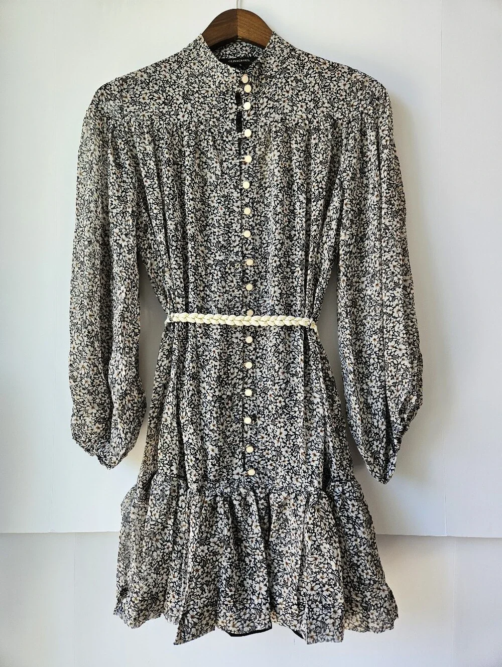 Olivaceous Womens Medium Floral Mini Dress NWT Button Front Long Sleeve Belted